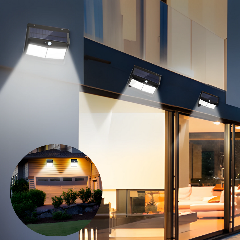 Kit Illuminazione LED Solare Senza Fili per qualsiasi parete e giardino : 3+2 GRATIS